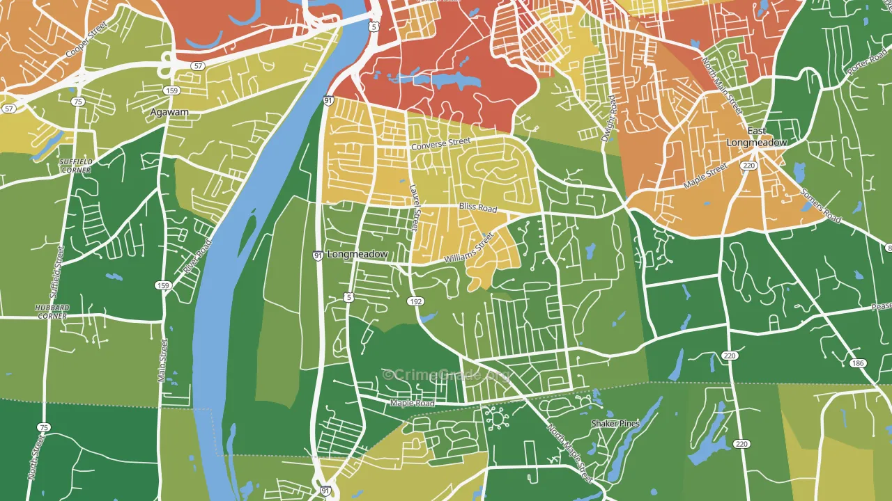 Longmeadow, MA Map of Robbery Rates