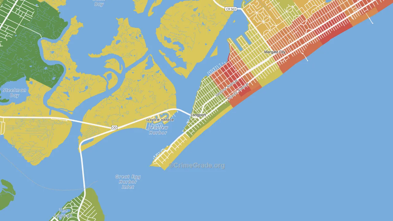 Longport, NJ Map of Robbery Rates