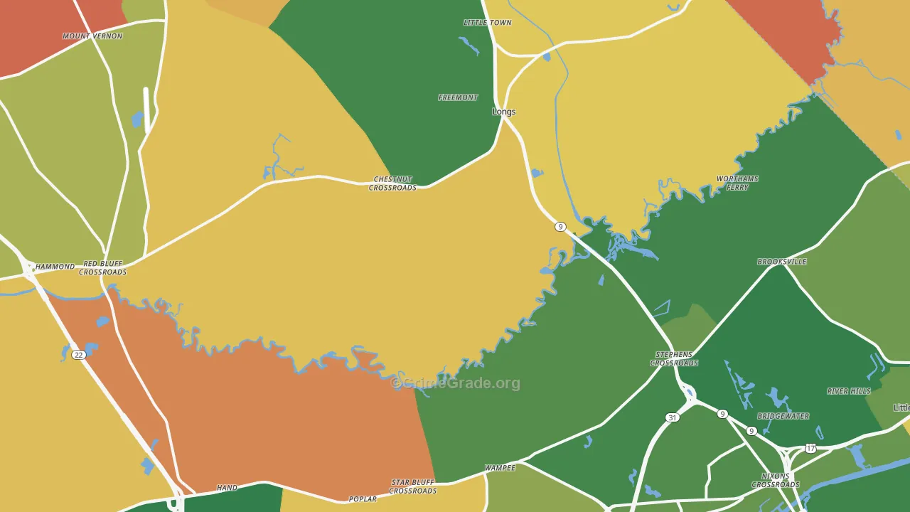 Longs, SC Map of Robbery Rates