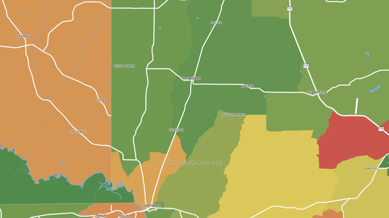 Longstreet, LA Map of Robbery Rates