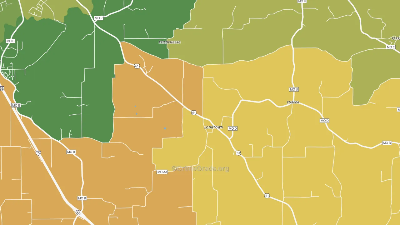 Longtown, MO Map of Robbery Rates