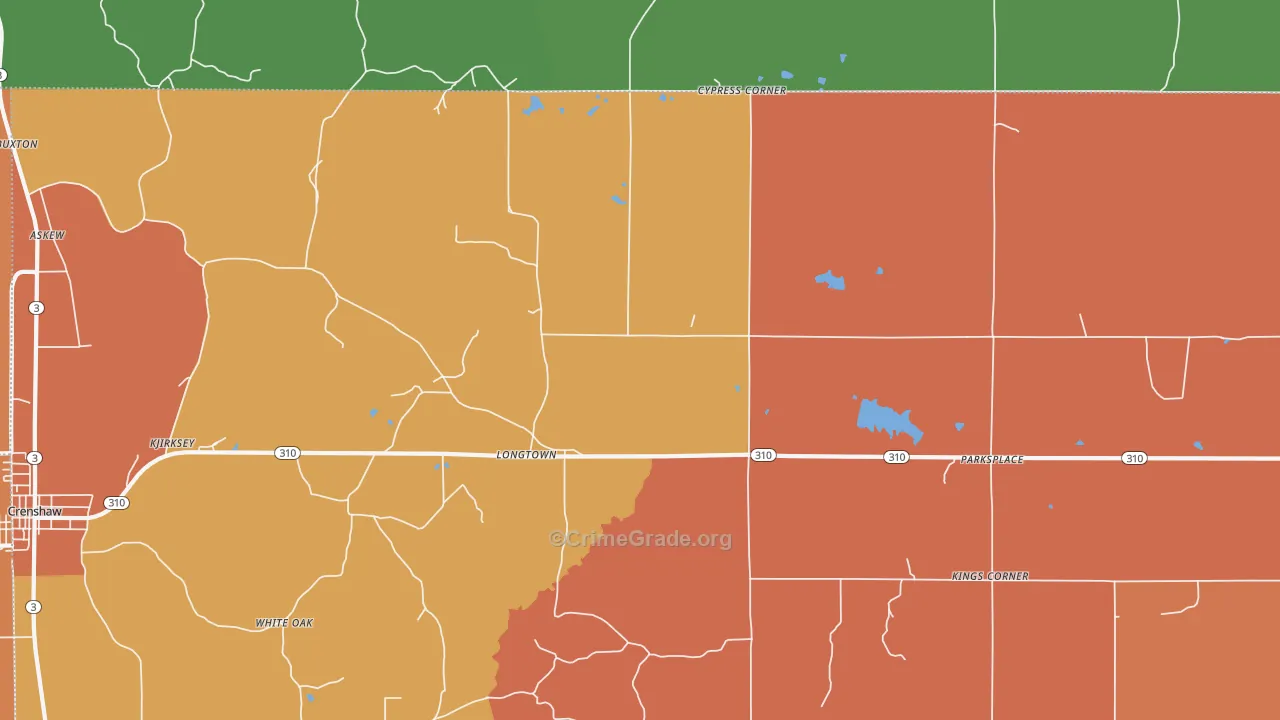 Longtown, MS Map of Robbery Rates