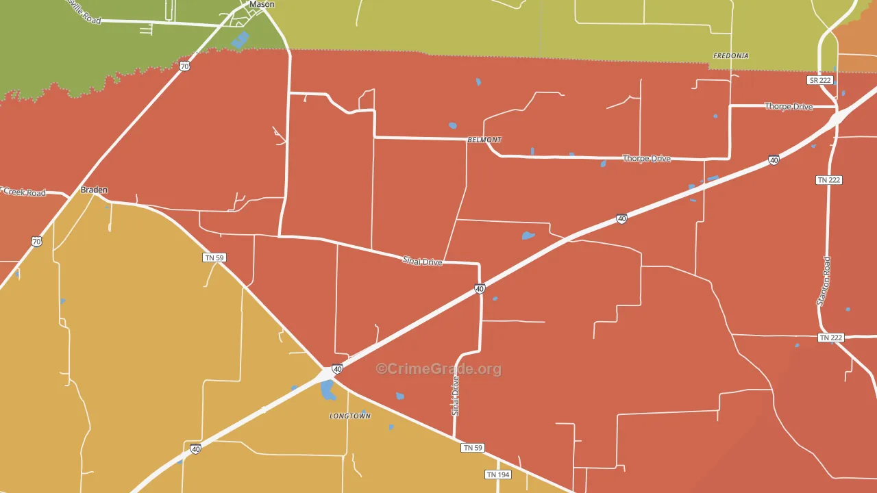 Longtown, TN Map of Robbery Rates
