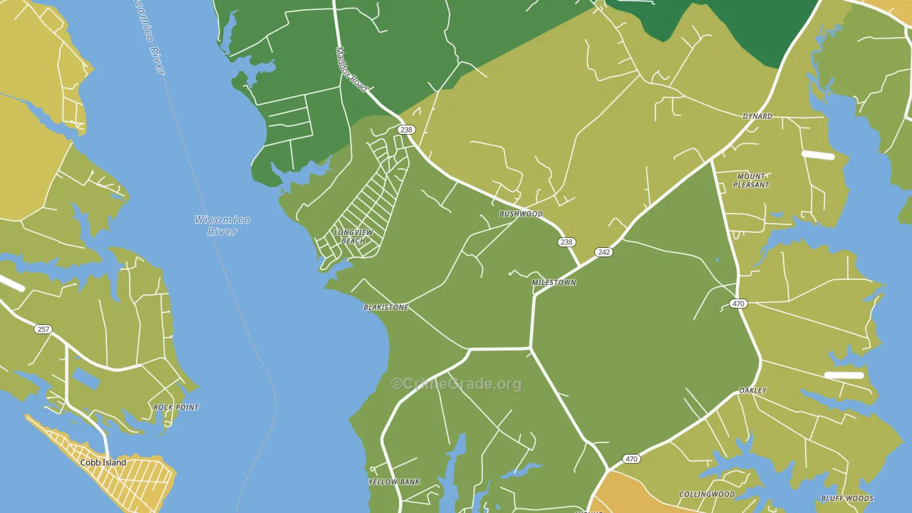 Longview Beach, MD Map of Robbery Rates