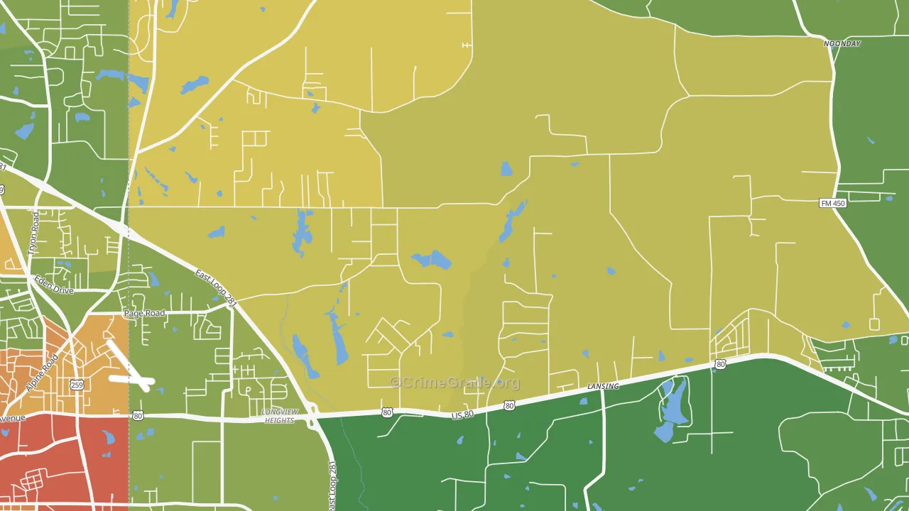 Longview Heights, TX Map of Robbery Rates