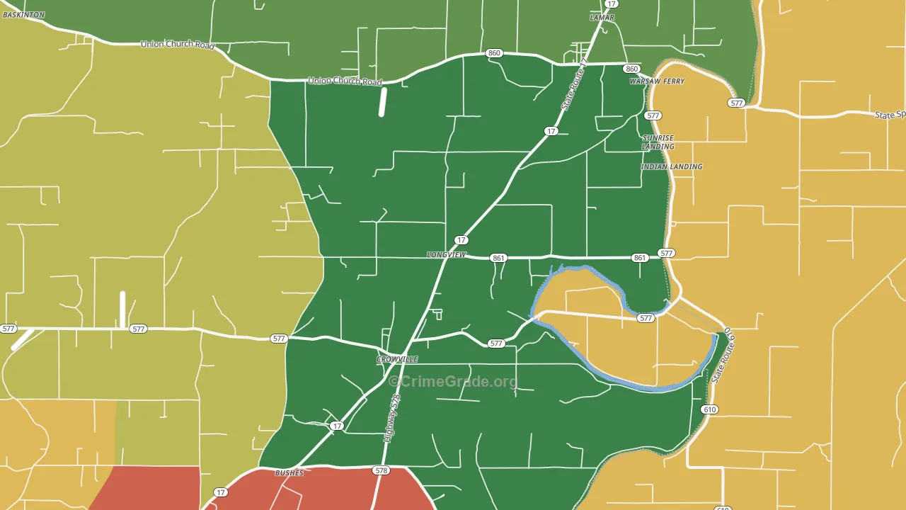 Longview, LA Map of Robbery Rates