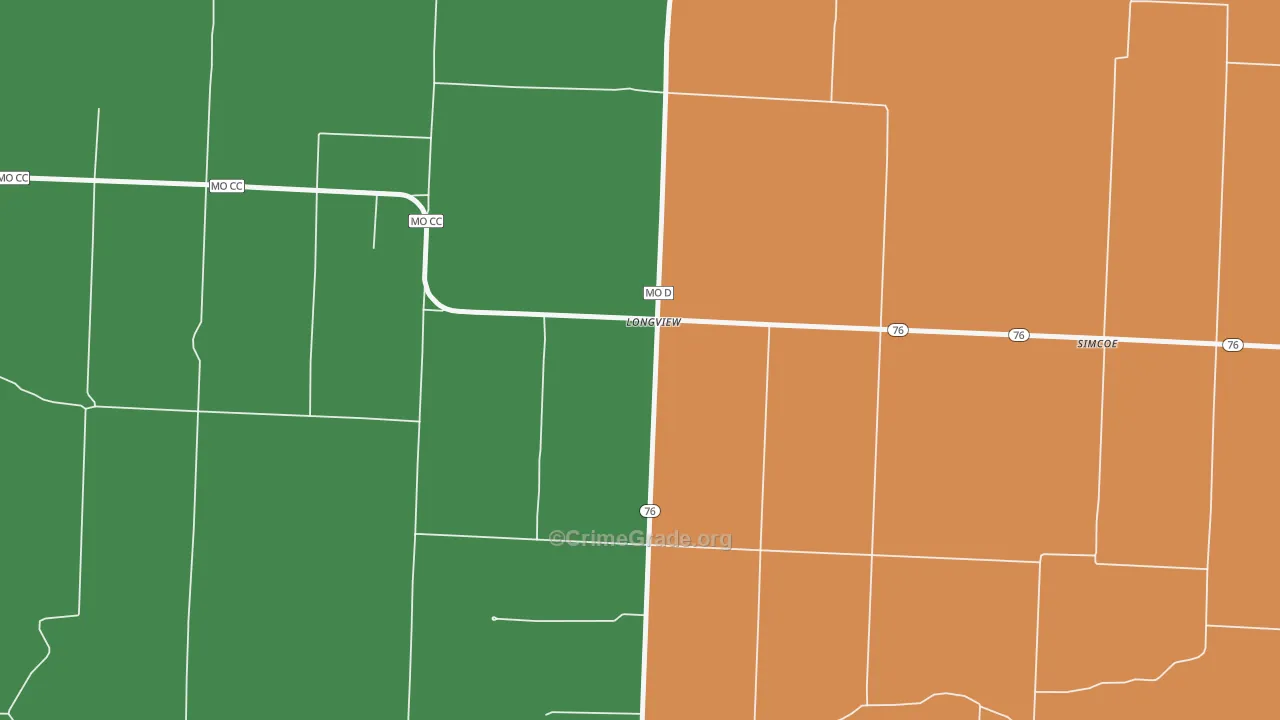 Longview, MO Map of Robbery Rates