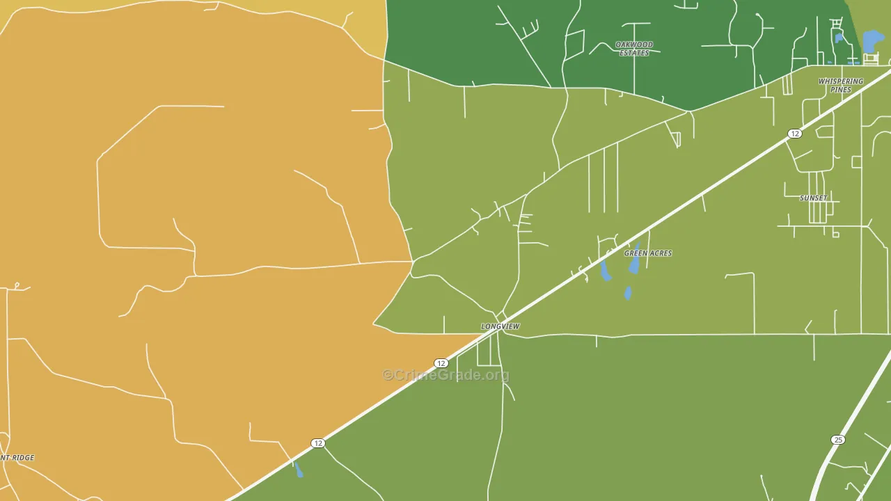 Longview, MS Map of Robbery Rates