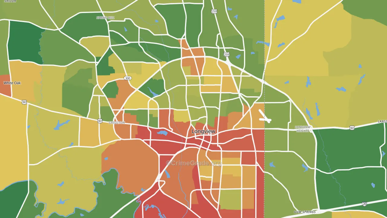 Longview, TX Map of Robbery Rates