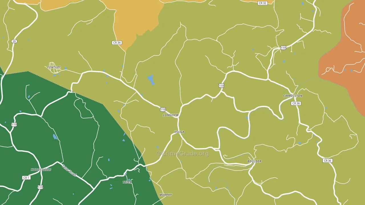 Longview, WV Map of Robbery Rates