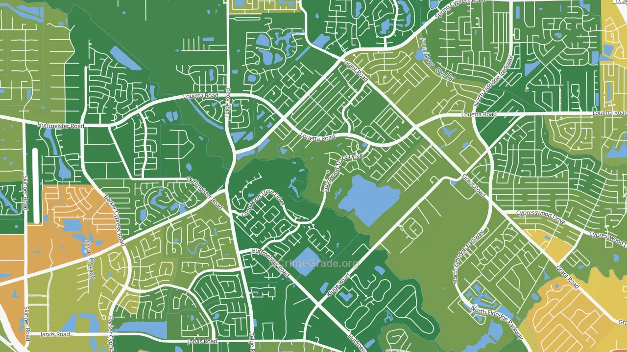 Longwood, Cypress, TX Map of Robbery Rates
