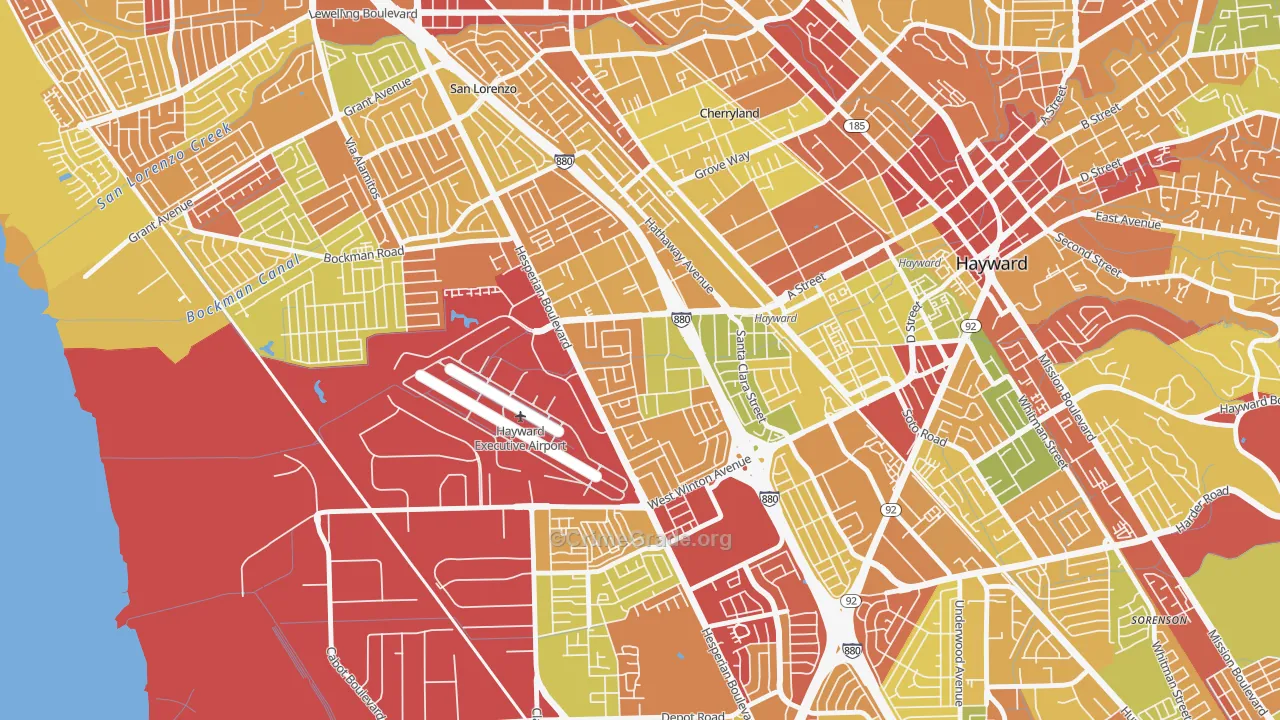 Longwood-Winton Grove, Hayward, CA Map of Robbery Rates
