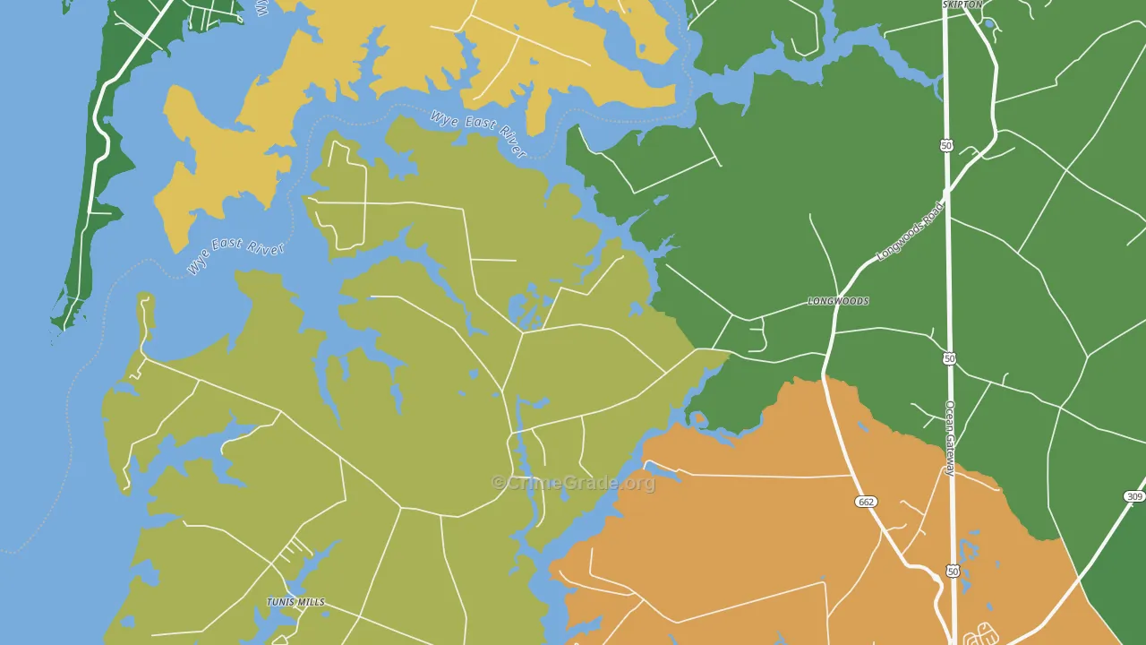 Longwoods, MD Map of Robbery Rates