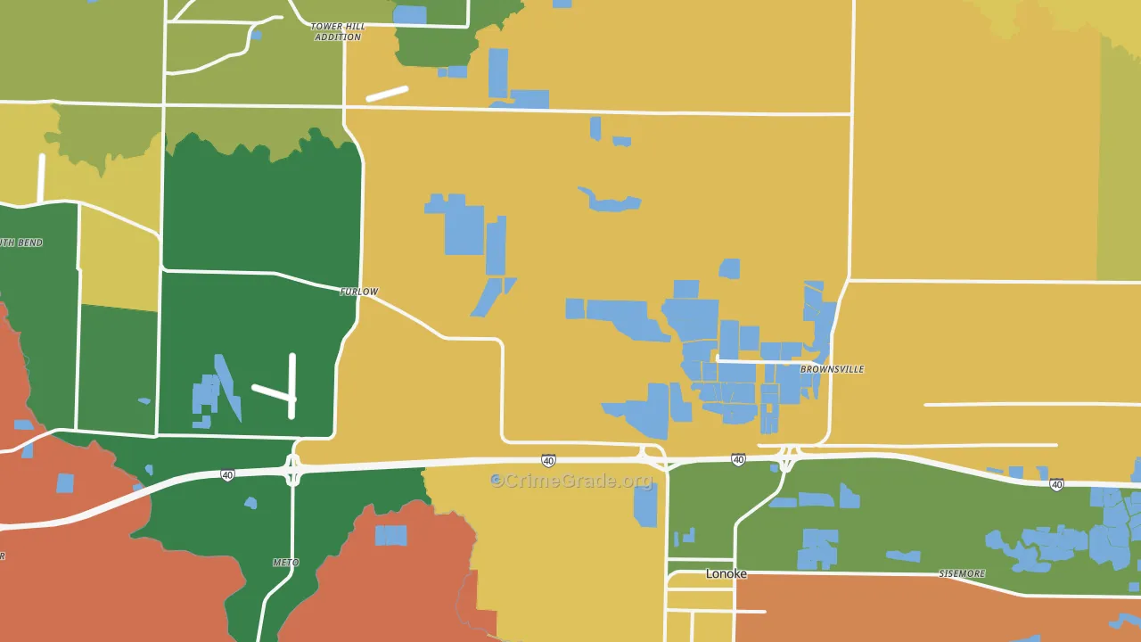 Lonoke, AR Map of Robbery Rates