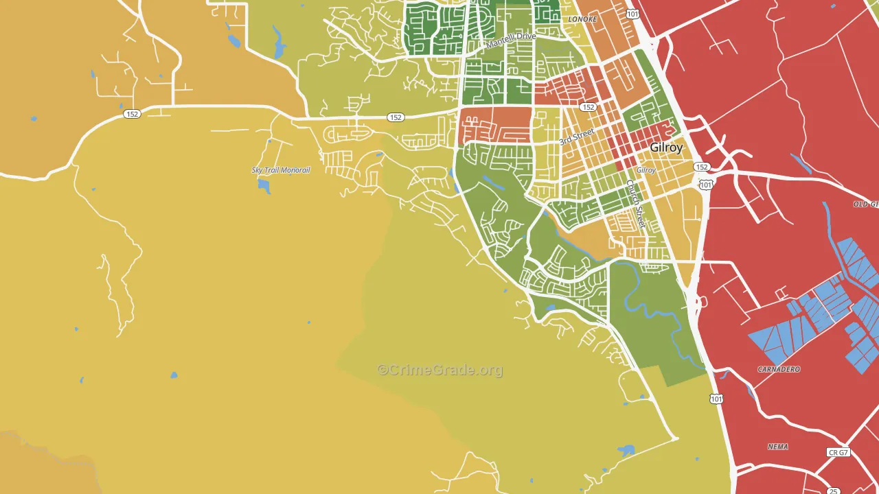 Lonoke, CA Map of Robbery Rates