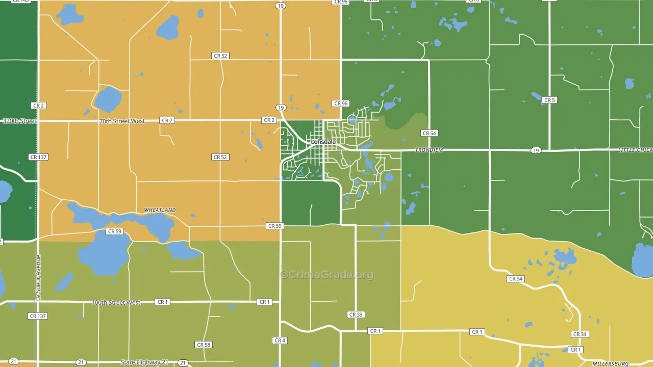 Lonsdale, MN Map of Robbery Rates