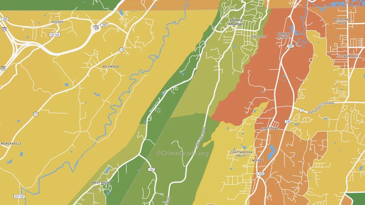 Lookout Mountain, GA Map of Robbery Rates