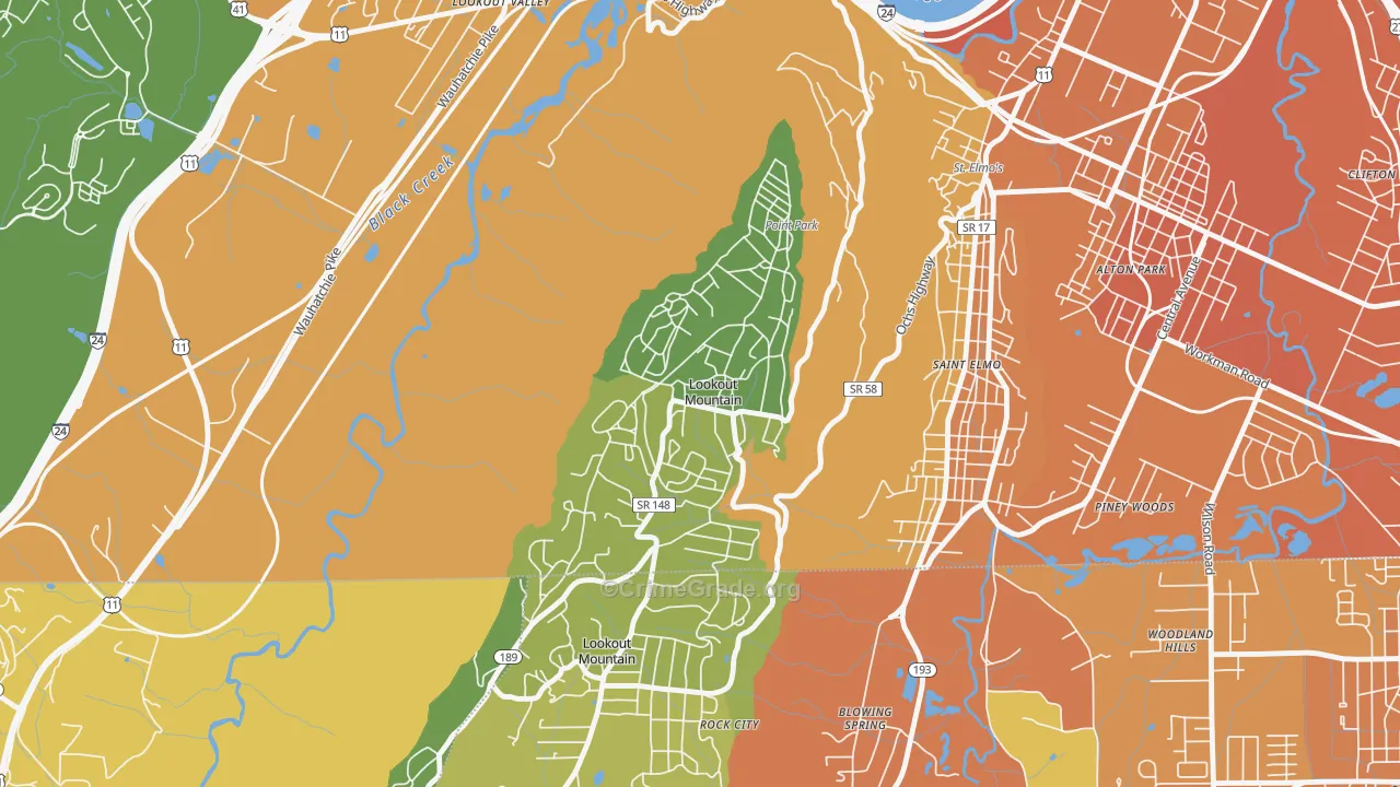 Lookout Mountain, TN Map of Robbery Rates