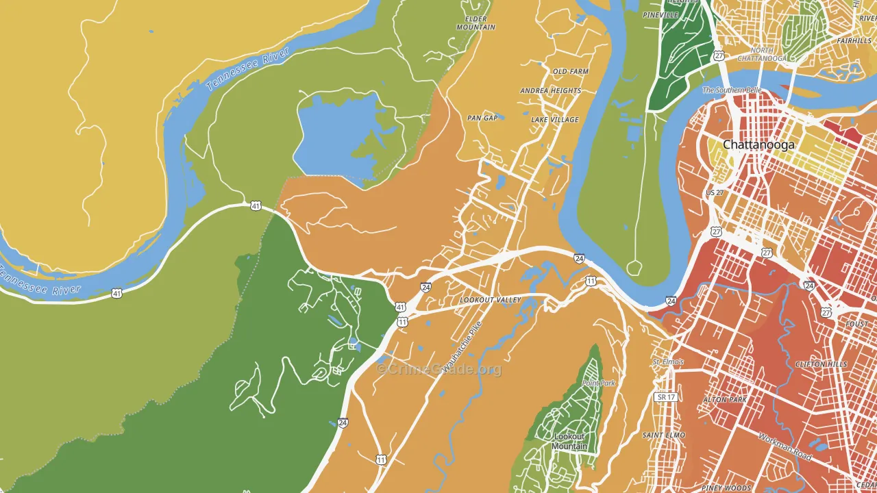 Lookout Valley, Chattanooga, TN Map of Robbery Rates