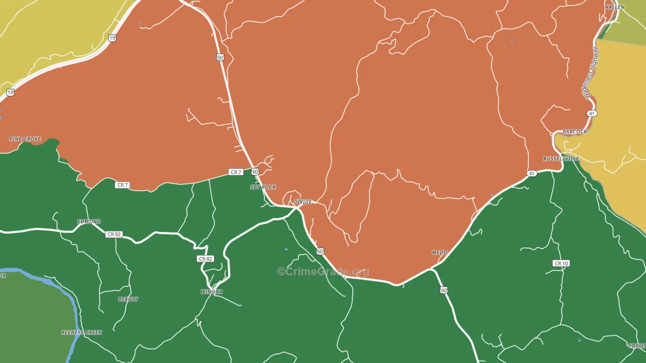 Lookout, WV Map of Robbery Rates