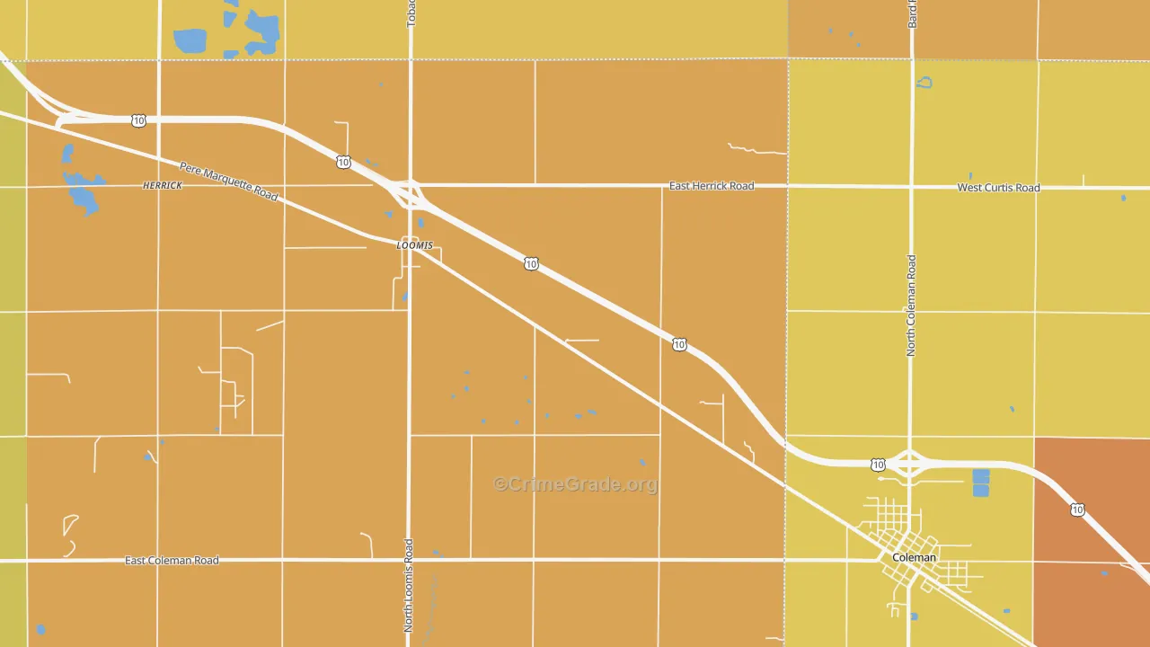 Loomis, MI Map of Robbery Rates