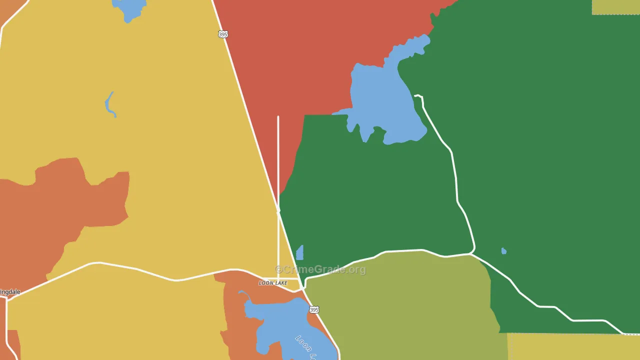 Loon Lake, WA Map of Robbery Rates