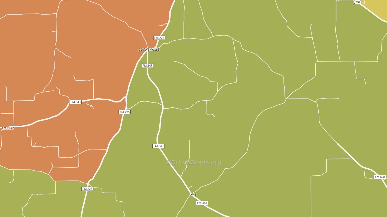 Looneyville, TX Map of Robbery Rates