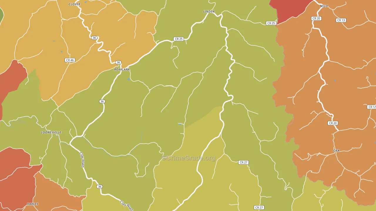 Looneyville, WV Map of Robbery Rates