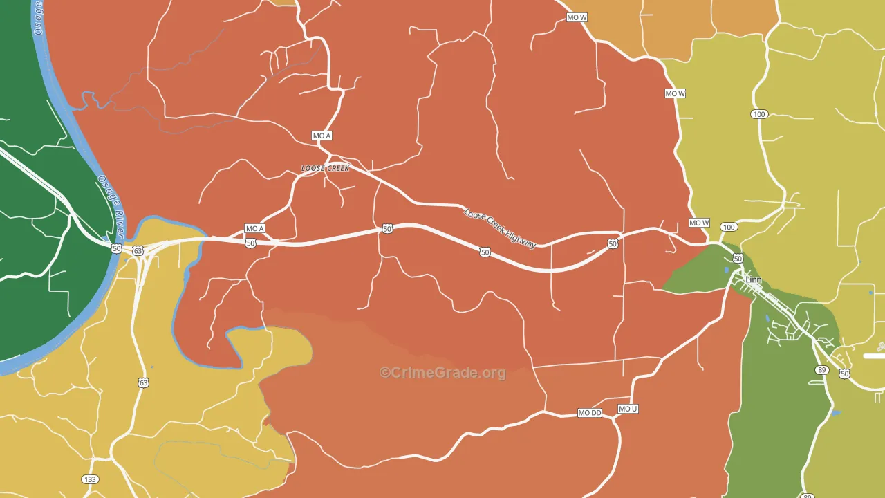 Loose Creek, MO Map of Robbery Rates