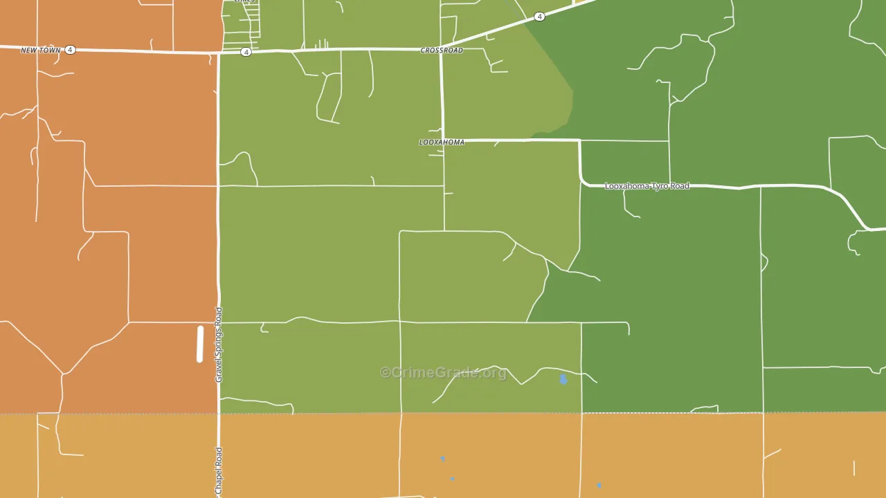Looxahoma, MS Map of Robbery Rates