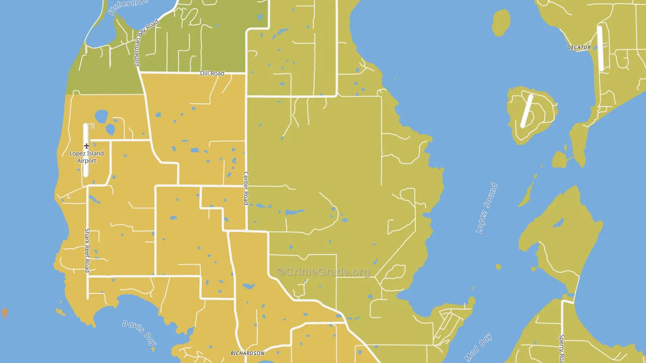 Lopez Island, WA Map of Robbery Rates