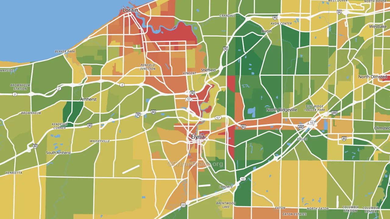 Lorain County, OH Map of Robbery Rates