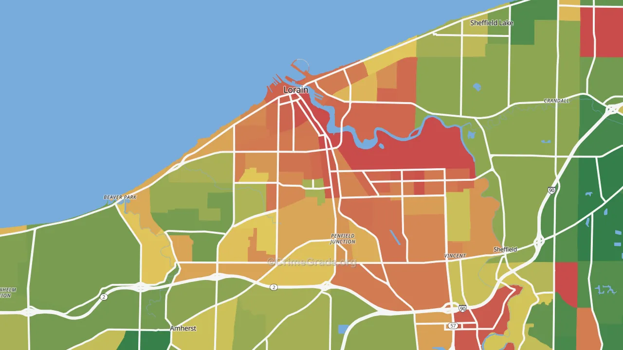 Lorain, OH Map of Robbery Rates
