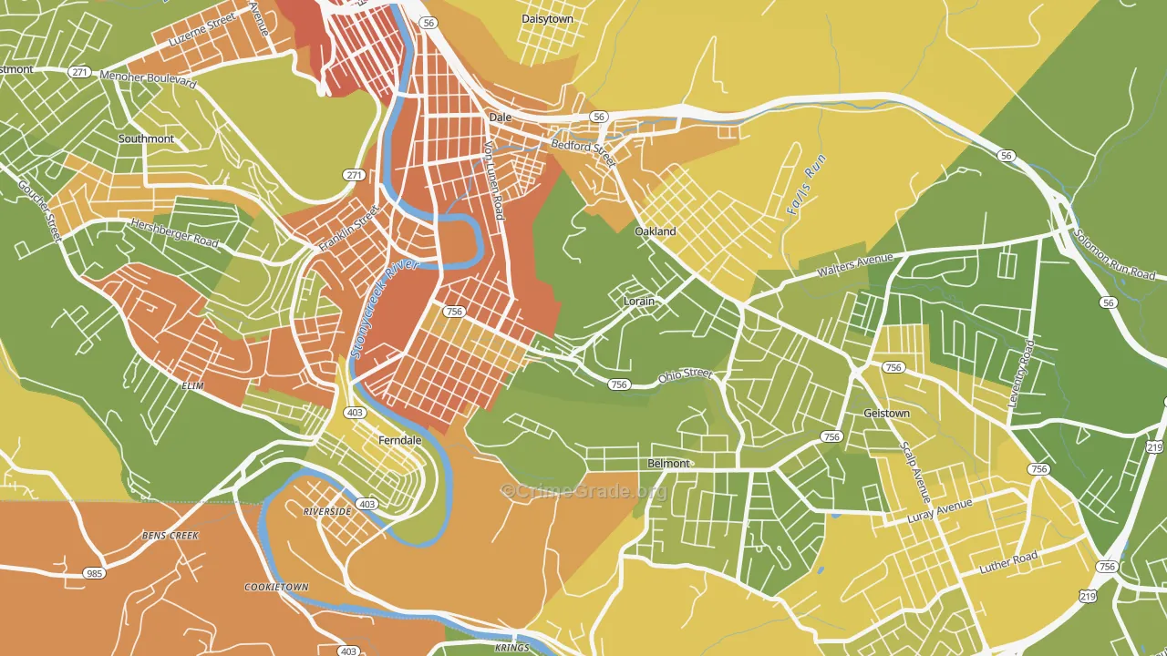 Lorain, PA Map of Robbery Rates