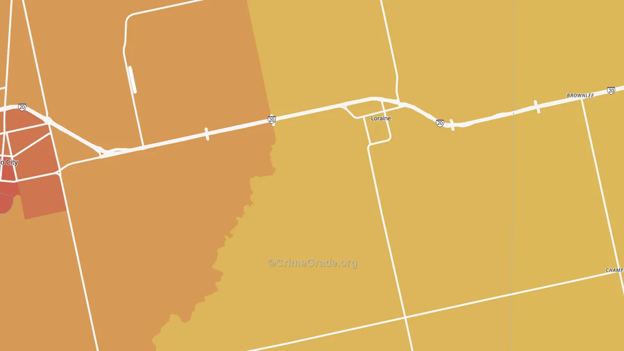 Loraine, TX Map of Robbery Rates