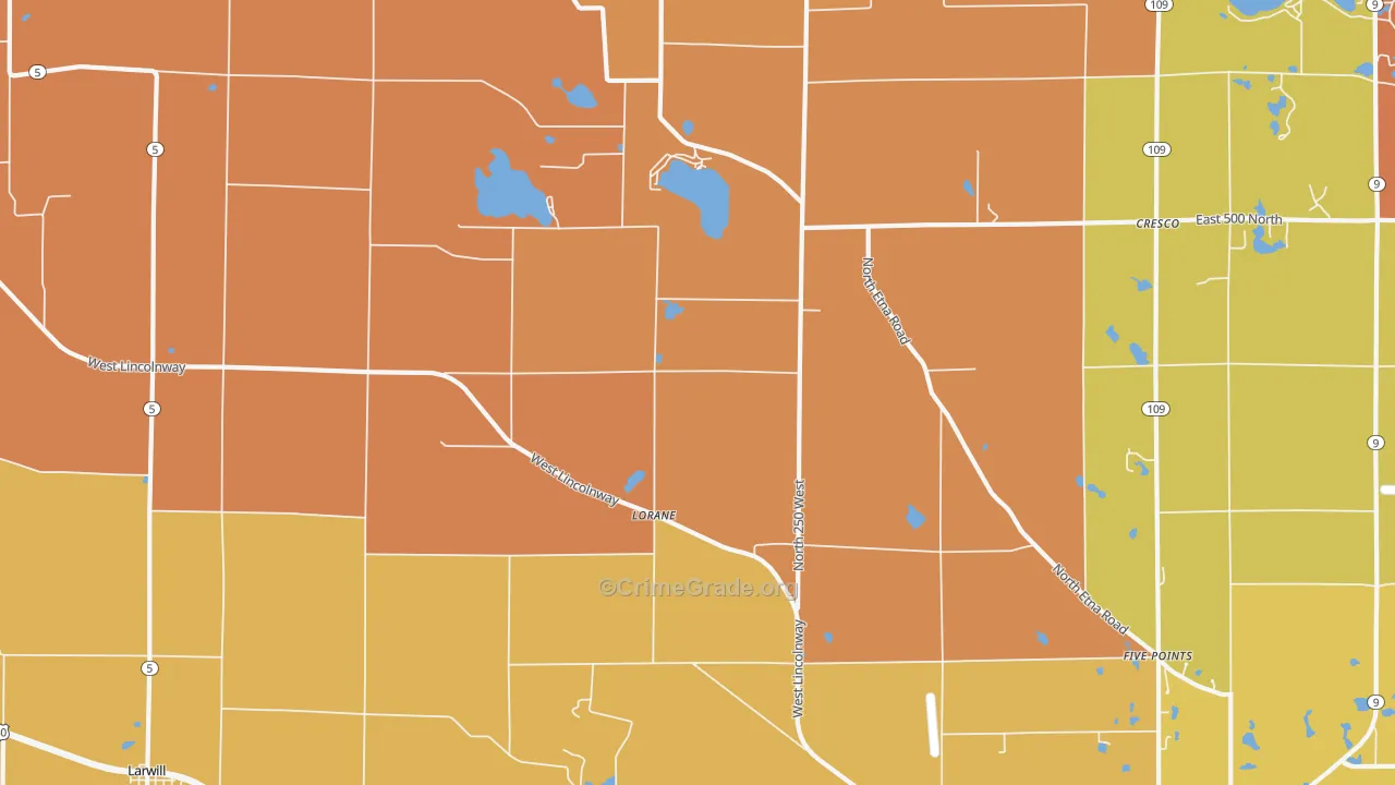 Lorane, IN Map of Robbery Rates