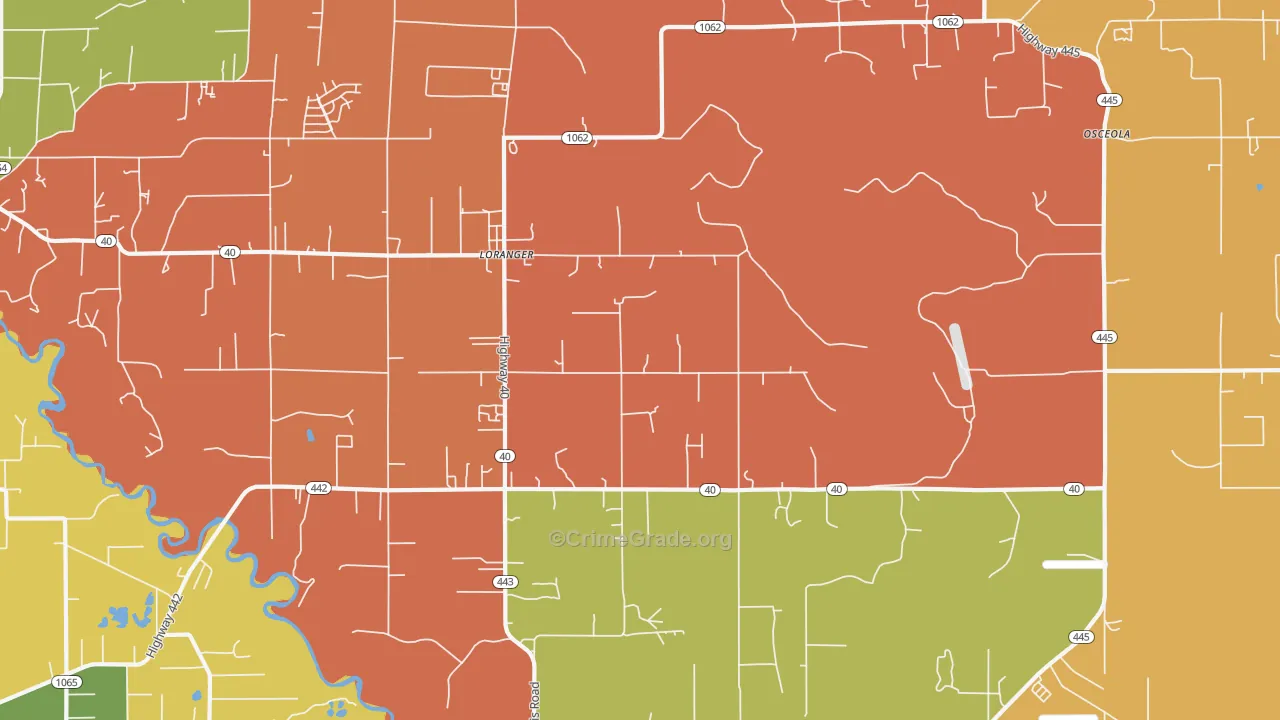 Loranger, LA Map of Robbery Rates