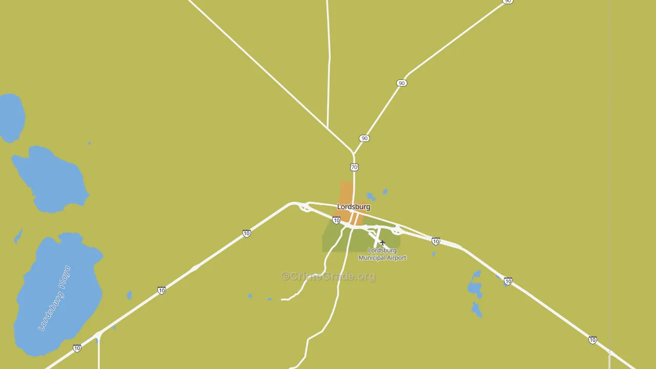 Lordsburg, NM Map of Robbery Rates