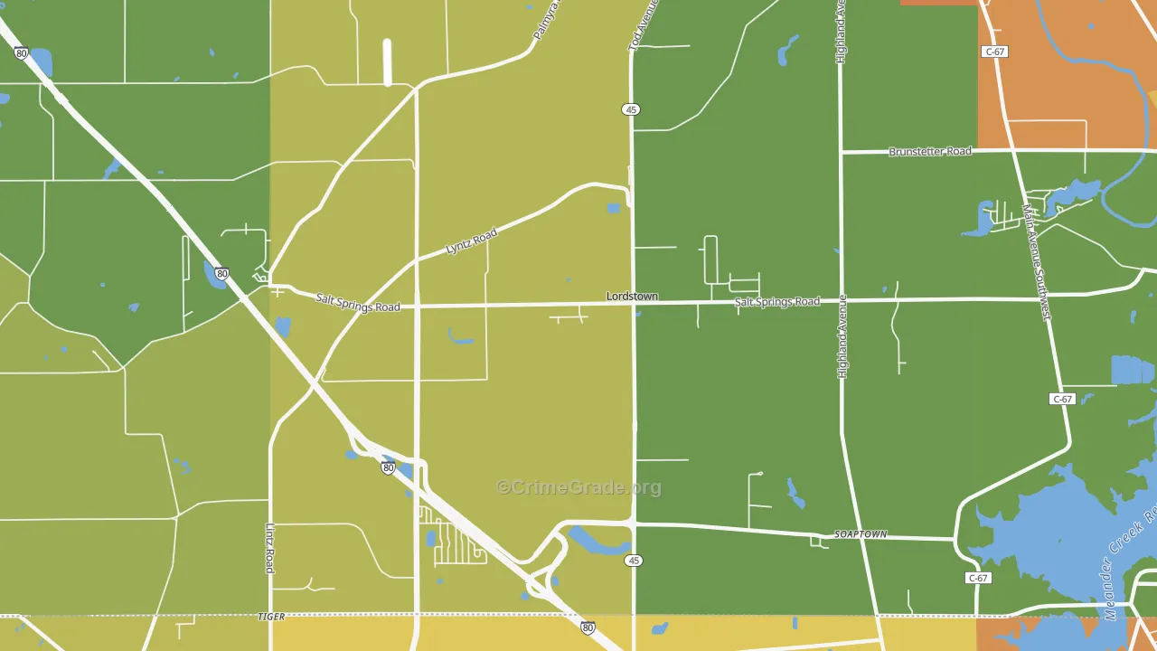 Lordstown, OH Map of Robbery Rates