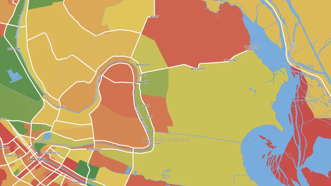 Loreauville, LA Map of Robbery Rates