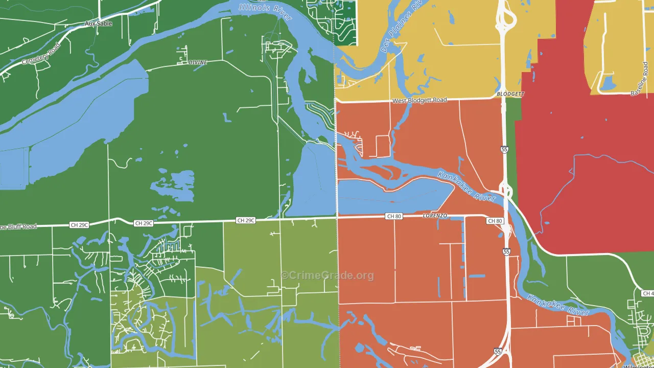 Lorenzo, IL Map of Robbery Rates