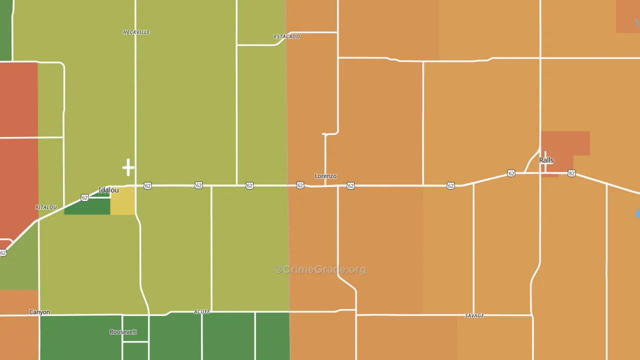 Lorenzo, TX Map of Robbery Rates