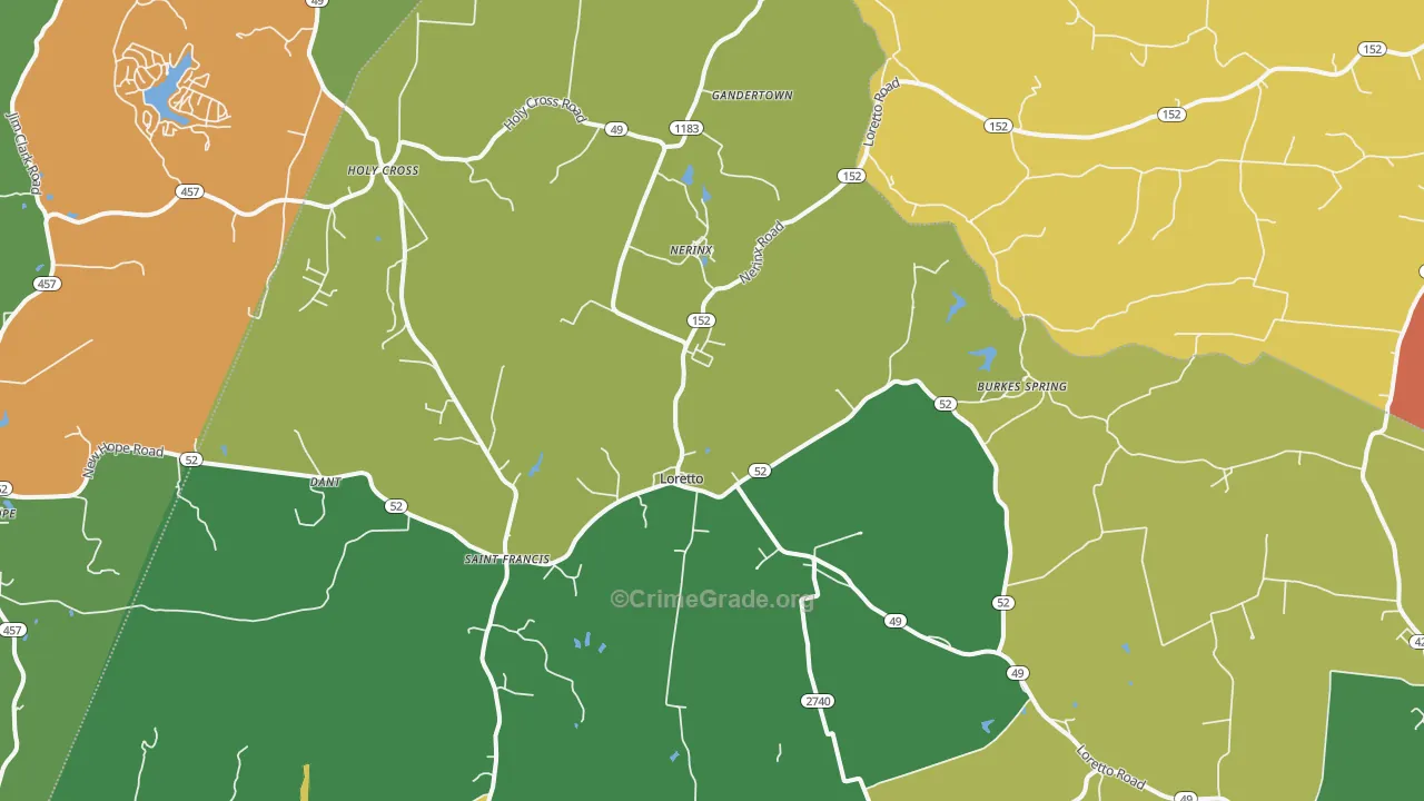 Loretto, KY Map of Robbery Rates