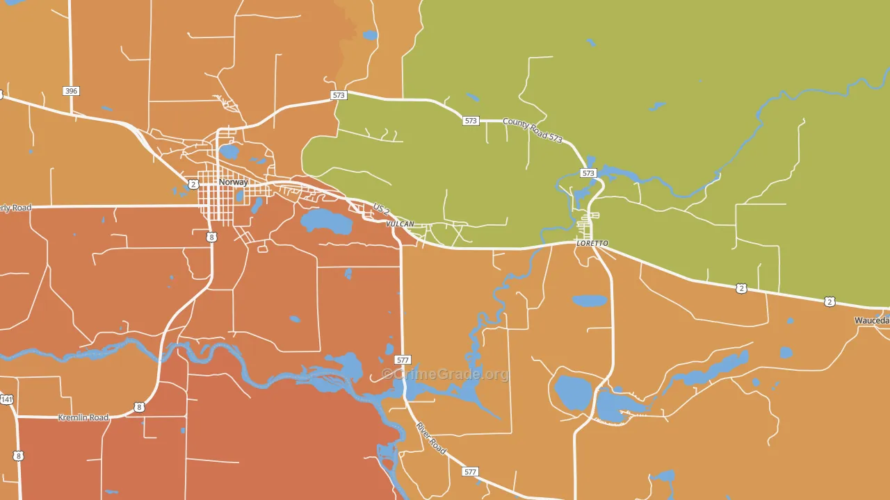 Loretto, MI Map of Robbery Rates