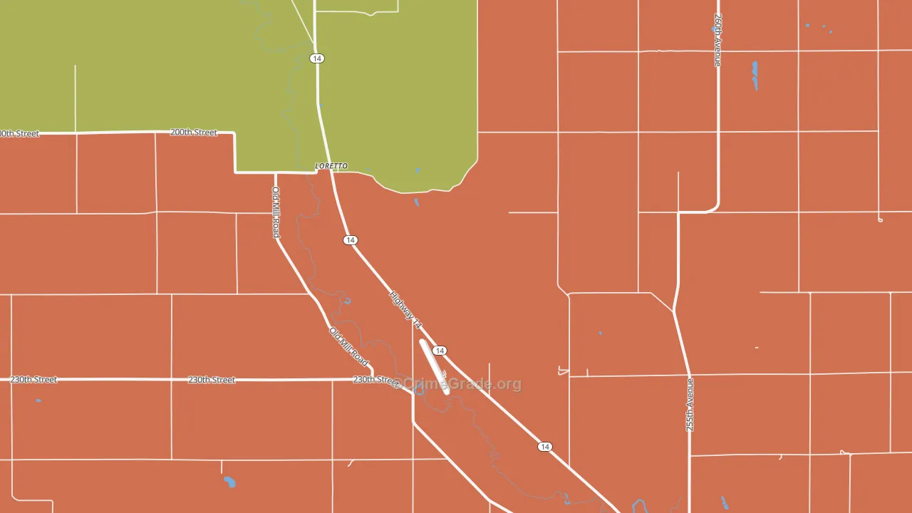 Loretto, NE Map of Robbery Rates