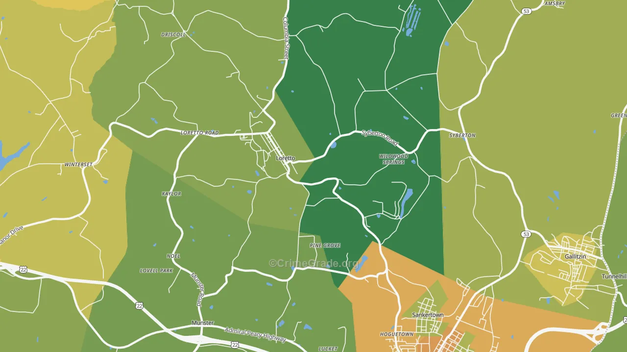 Loretto, PA Map of Robbery Rates