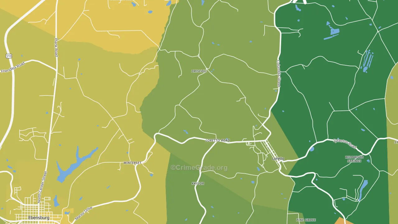 Loretto Road, PA Map of Robbery Rates