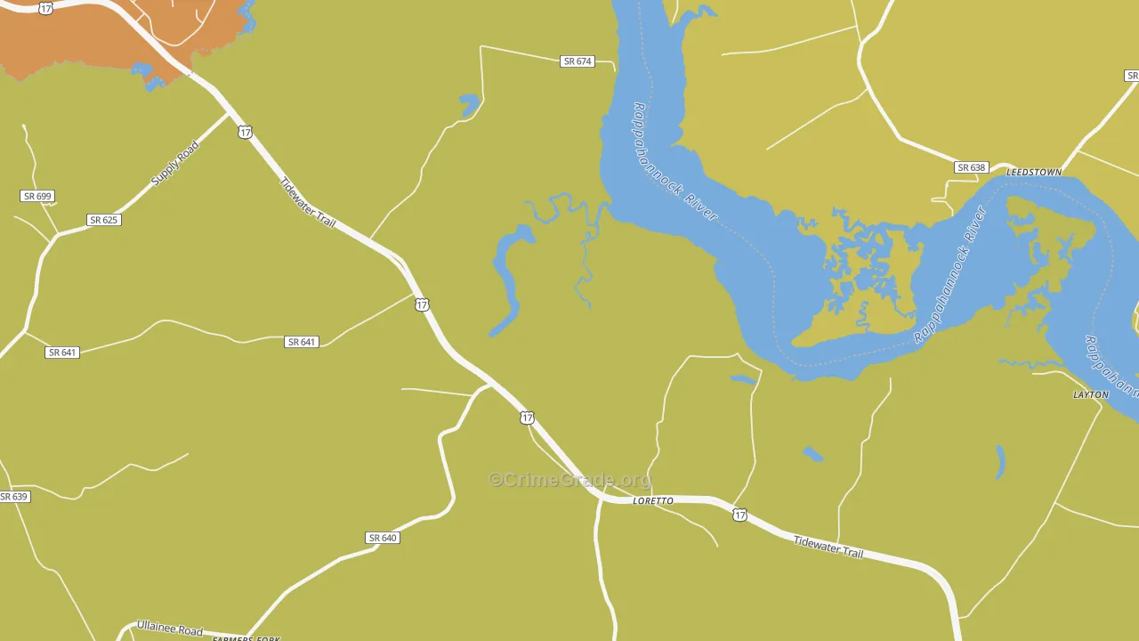 Loretto, VA Map of Robbery Rates