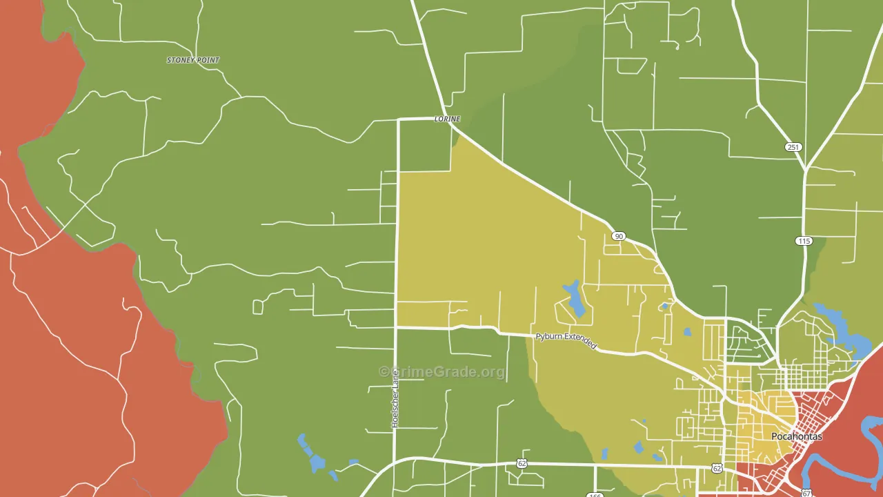 Lorine, AR Map of Robbery Rates