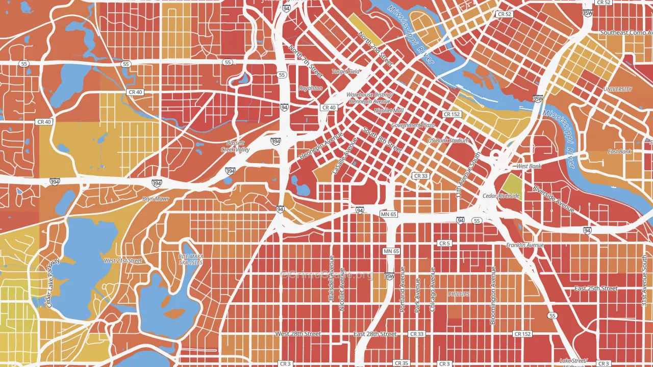 Loring Park, Minneapolis, MN Map of Robbery Rates